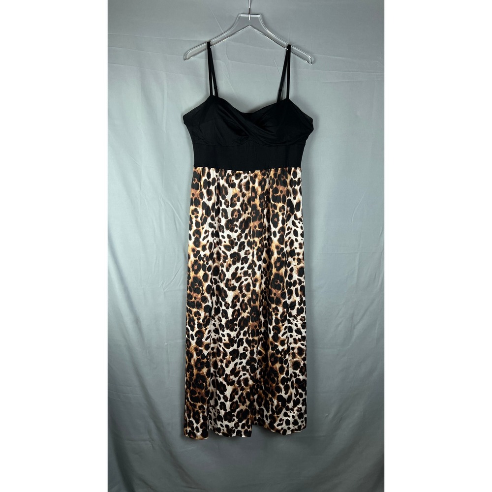 Bebe Maxi Dress Womens XL Multi Leopard Print Sweetheart Neck Shoulder Straps